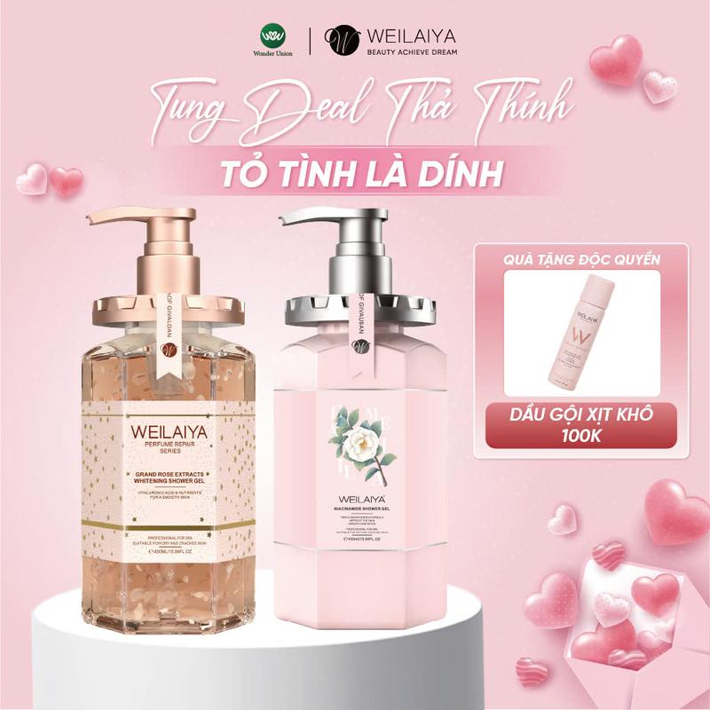 Combo Sữa tắm cánh hoa hồng Damask & Sữa tắm hoa trà Weilaiya Dưỡng Da Body