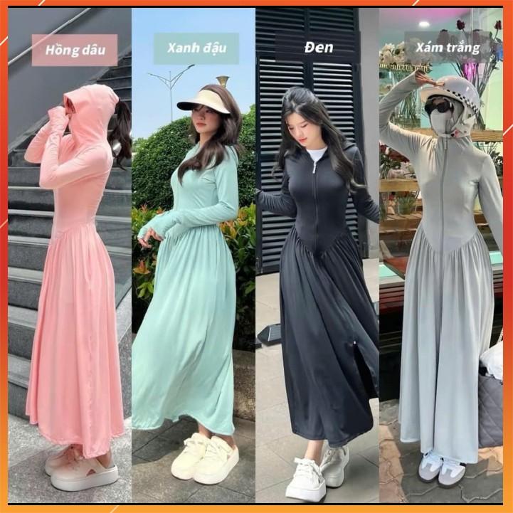 Áo Khoác Chống Nắng Toàn Thân Nữ Dáng Váy Thun Lạnh Chống Tia Cực Tím UPF 50+,Áo chống nắng nữ dáng dài