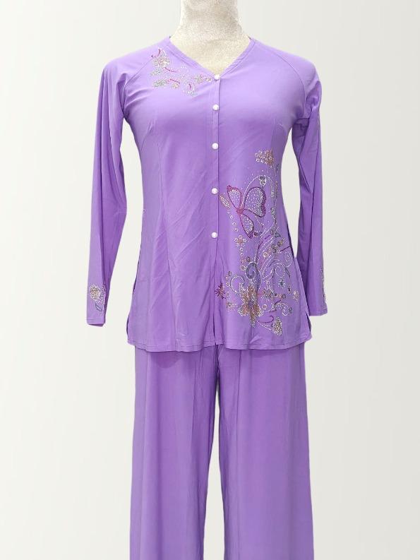 BỘ BÀ BA MÀU ĐÍNH ĐÁ, TAY DÀI - QUẦN ỐNG RỘNG 28cm, ( 5 SIZE  : TỪ 48KG ĐẾN 65KG ) Nữ Ong Áo Women Voi Top Thun Nhung 4