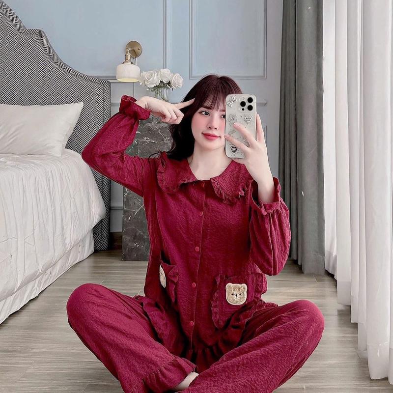 Set ngủ tiểu thư TÚI GẤU  chất đũi xốp mềm min, thoáng mát , freesize 40-60kg 6