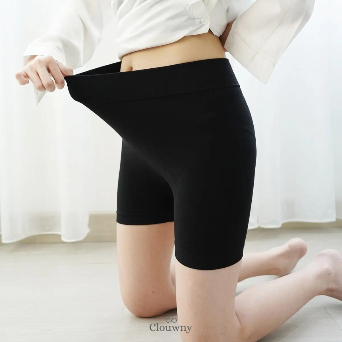 CLOUWNY - Bawahan Wanita Short Legging Pendek Premium Knitt Bamboo fit waist Jumbo Celana Panjang Hitam Santai Pant Sexy Leggings