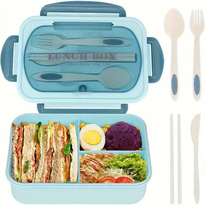 3-compartment Lunch Box with Cutlery, 1 Set Portable  Leak Proof Lunch Container, Lunch Box for School, Work & Outdoor Dining 7