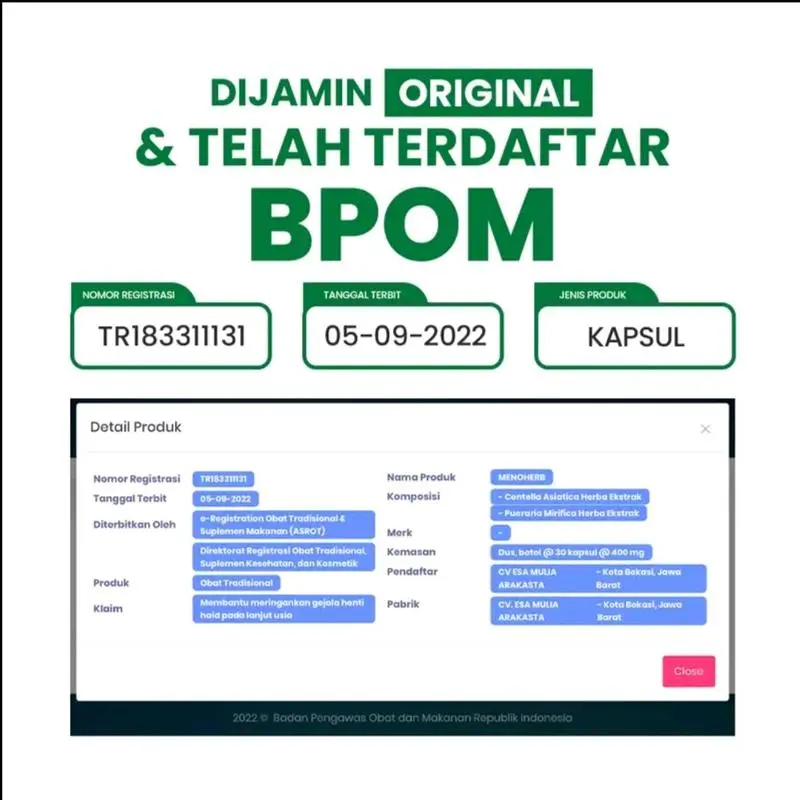 Kapsul Herbal WISH MENOHERB Original untuk Wanita Lanjut Usia dan Menopause Dini Original 5