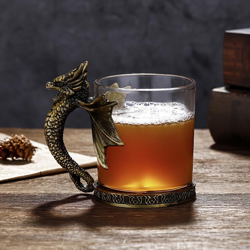 Dragon Design Whiskey Glass, 1 Count Creative Wing Handle Design Beer Mug, Exquisite Glass Drinking Cup for Home Office Dormitory Dining Room 2