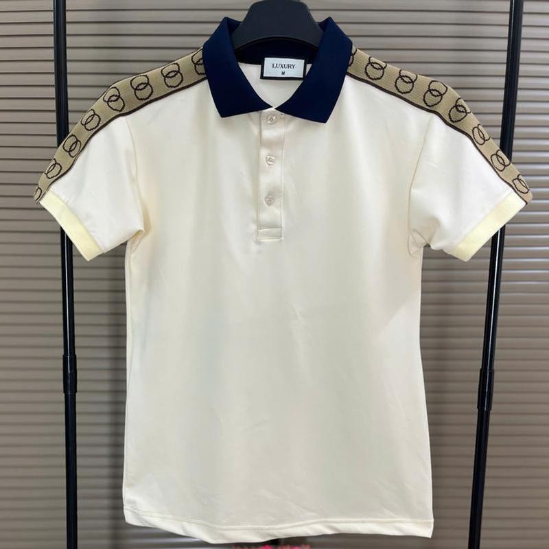 Áo thun nam cao cấp polo thêu chữ trên dưới 3 màu chuẩn đẹp Menswear Có Cổ Shirt Trắng Ngắn Tay