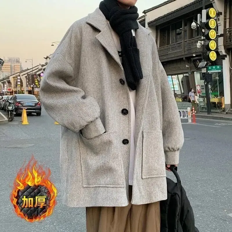 Autumn Winter Cotton-Padded Coat Mid-Length Design Windbreaker Men's Korean-Style Trendy Casual Cape British Style Coat Woolen Coat