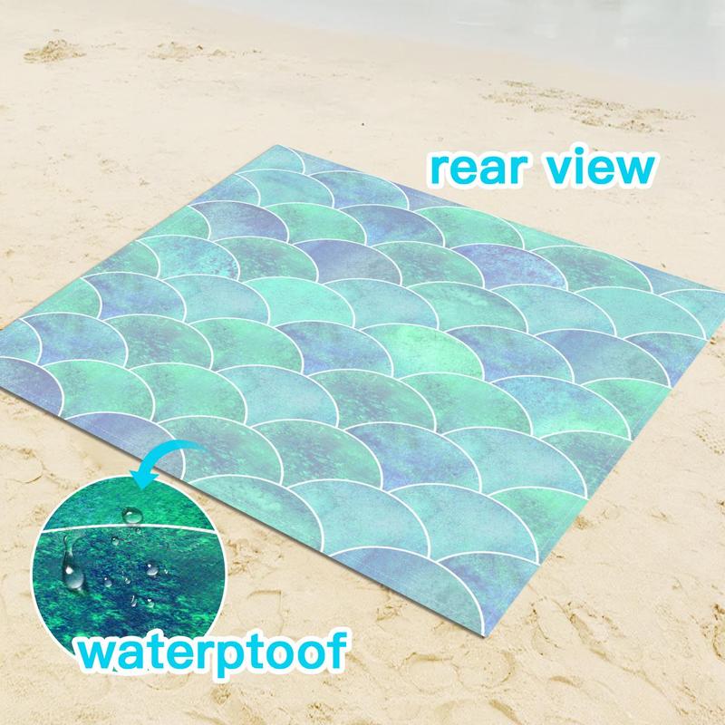 Product Introduction of Mermaid Pattern Beach Mat, 1 Count Waterproof Quick Drying Beach Towel, Rectangle/Square Beach Towel for Outdoor Camping & Beach Vacation 2
