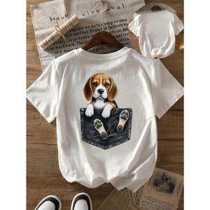 夏の新作ビーグル犬プリント半袖Tシャツ、女性用ゆったり韓国風カジュアルトップス、トレンドのインスタ映えする万能インナー。