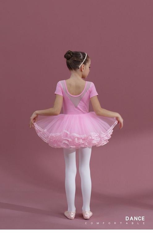 Product Introduction of KID'S cherry powder dancing dress girls short sleeve cotton one-piece tutu + pink skirt 1