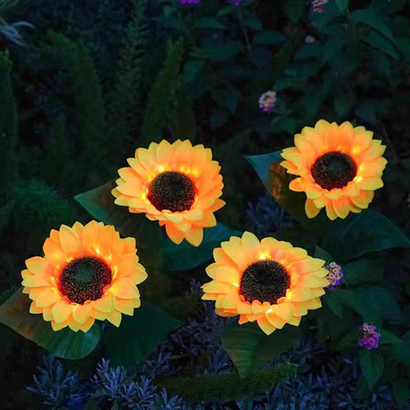 LED Solar Light, 2 Counts/set Sunflower Shape Waterproof Lawn Light, Easy to Use Floor Lamp for Garden, Courtyard, Community Decoration 9