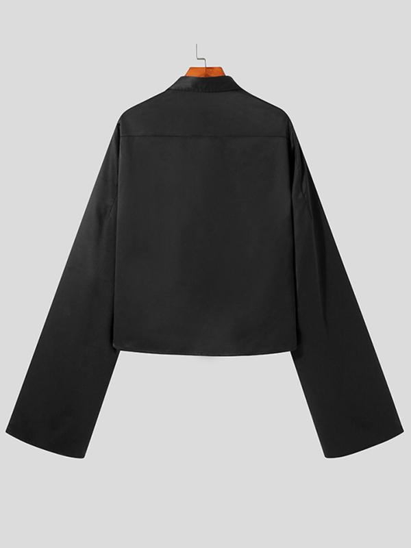 Men's Button Front Cloak Sleeve Shirt, Loose Casual Split Detail Extra-long Sleeve Top, Fashion Men's Clothes for Daily Wear 5