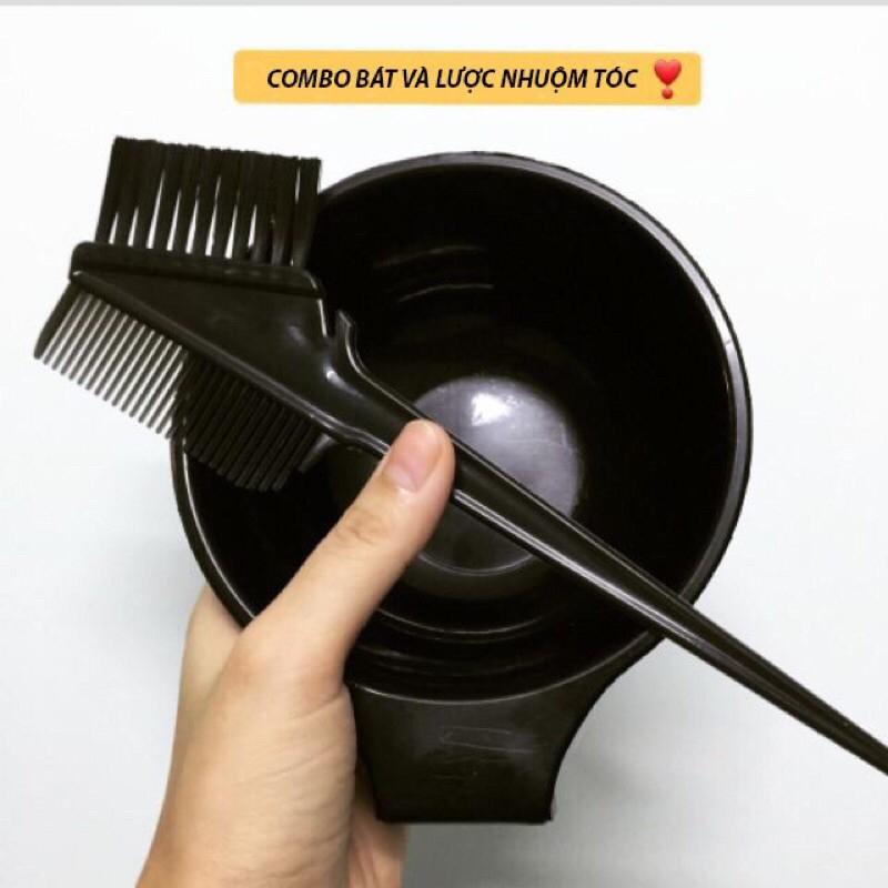 Combo lược chổi nhuộm tóc và bát đựng thuốc nhuộm uốn ép Bộ gồm 1 bát và một chổi