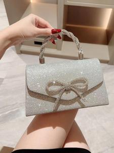 Bolsa de noche elegante y brillante para mujer, bolsa exquisita y moderna con decoración de moño, bolsa a la moda para fiesta