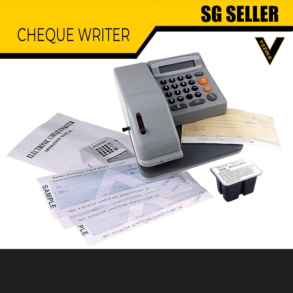 [SG SELLER] CHEQUE WRITER WITH LCD SCREEN, 14 CURRENCY CODES, EDITABLE AND REPEATABLE WITH OR WITHOUT CHEQUE MACHINE INK