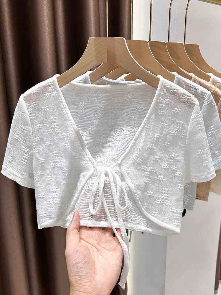 Product Introduction of Women's Outer Wear Cardigan High-Grade Summer ladies Shawl with Skirt Short Sleeve Jacket Lace Blouse Shirts Top Comfort Basic Lingerie Vneck Womenswear Minimalist 6