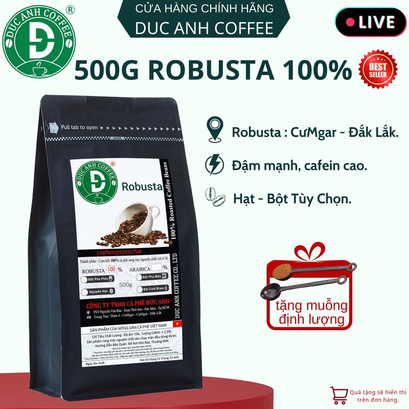 Gói 500g cà phê robusta rang mộc DUC ANH COFFEE hạt - bột tùy chọn