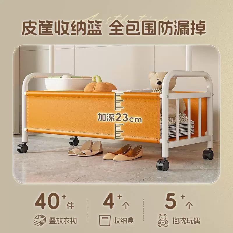 Product Introduction of Household Floor Hanger with Basket with Wheels Movable Bedroom Hanger Indoor Storage Clothes Hanger Storage Coat Rack 7