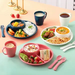 VIVI Gaya Jepang Anak Tiga Grid Dinner Plate Set Rumah Tangga Dipisahkan Breakfast Plate Microwave Dipanaskan Peralatan Makan Plastik