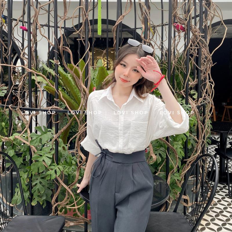 Áo sơ mi đũi 1 túi trơn form rộng tay dài gồm 6 màu basic
