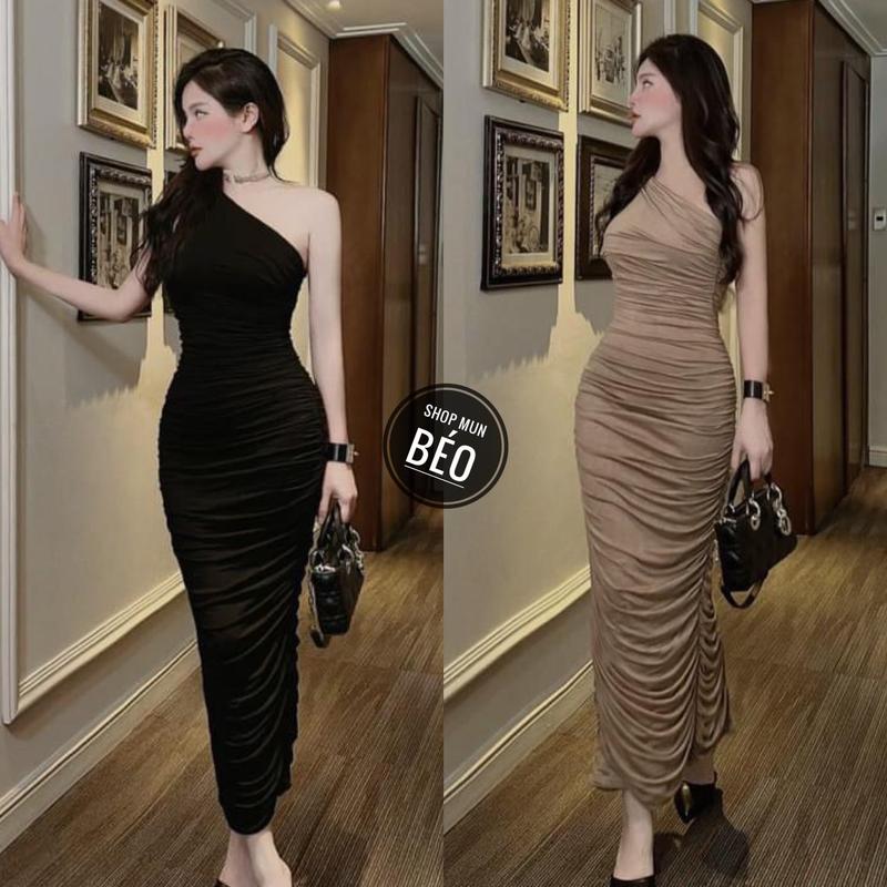 Đầm lệch vai có mút nhún dài chất thun dẻo thích hợp mặc đi tiệc đi làm đi chơi phù hợp mọi phong cách