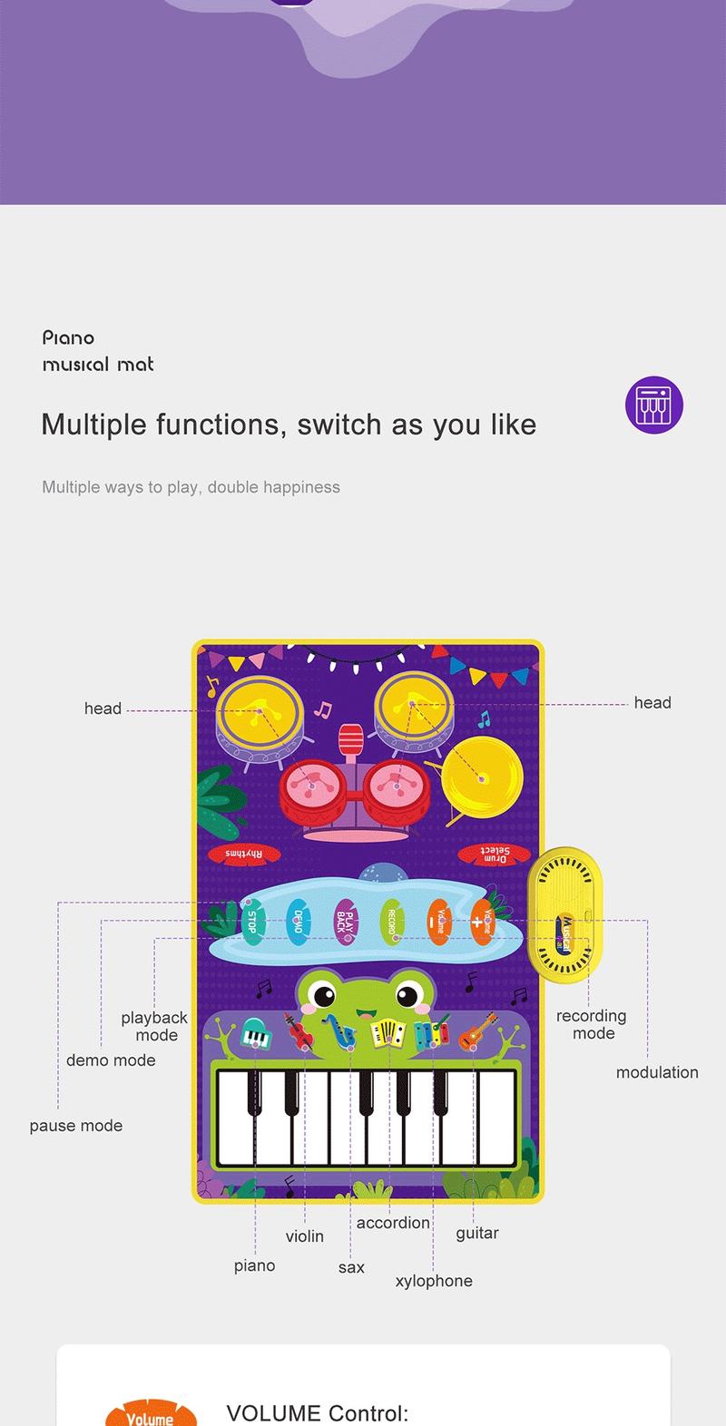 Product Introduction of Kids Musical Mat Piano Keyboard & Jazz Drum 2-in-1 Musical Toys for Toddlers Touch Play Floor Music Playmat Education Learning Toys Gifts 20