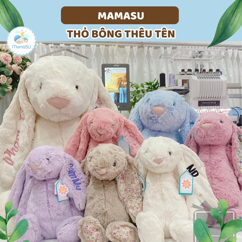 THÊU TÊN VÀ TẶNG YẾM Thỏ Bông Tai Dài Thêu Tên Theo Yêu Cầu Thỏ Jellycat Thêu Tên Lông Mềm Cho Bé Người Yêu Gấu Bông Quà Tặng Đồ Chơi Thú Bông Toy Thú Nhồi Bông Quà Tết Thiếu Nhi