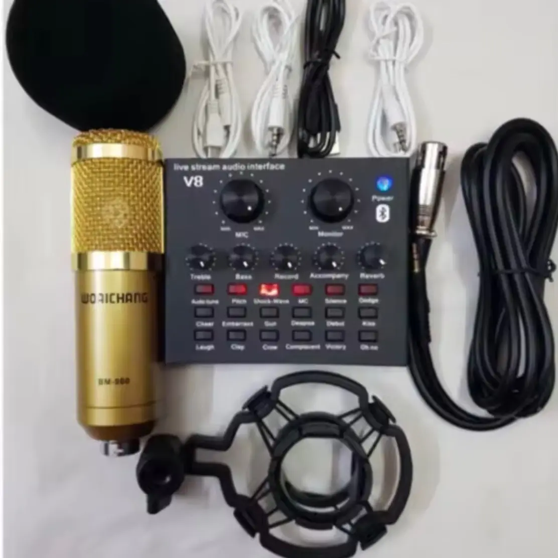 Trọn Bộ Hát Thu Âm Sound-Card V8 Micro BM900 Live Stream Oneline Tại Nhà - Bộ hát karaoke livestream giá rẻ - Combo Mic Livestream Hát Karaoke Chỉnh Giọng Chuyên Nghiệp Core Audio