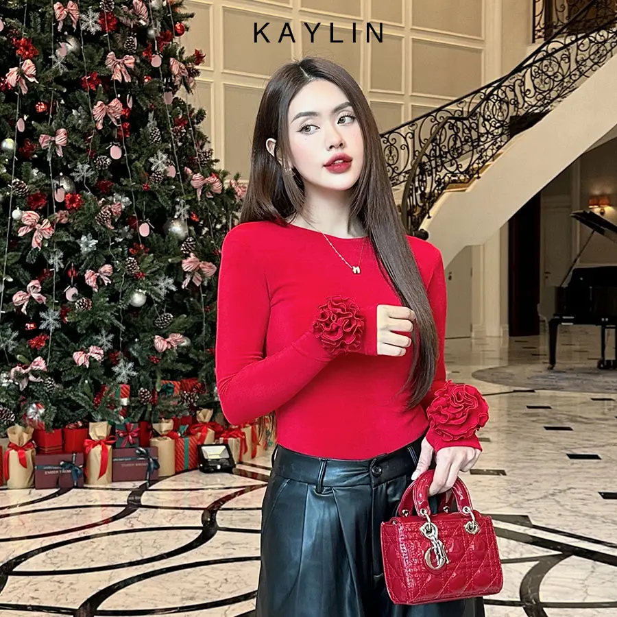 Áo hoa KAYLIN tay dài phối tay hoa chất vải thun co giản phong cách nữ tính - N2145 Women