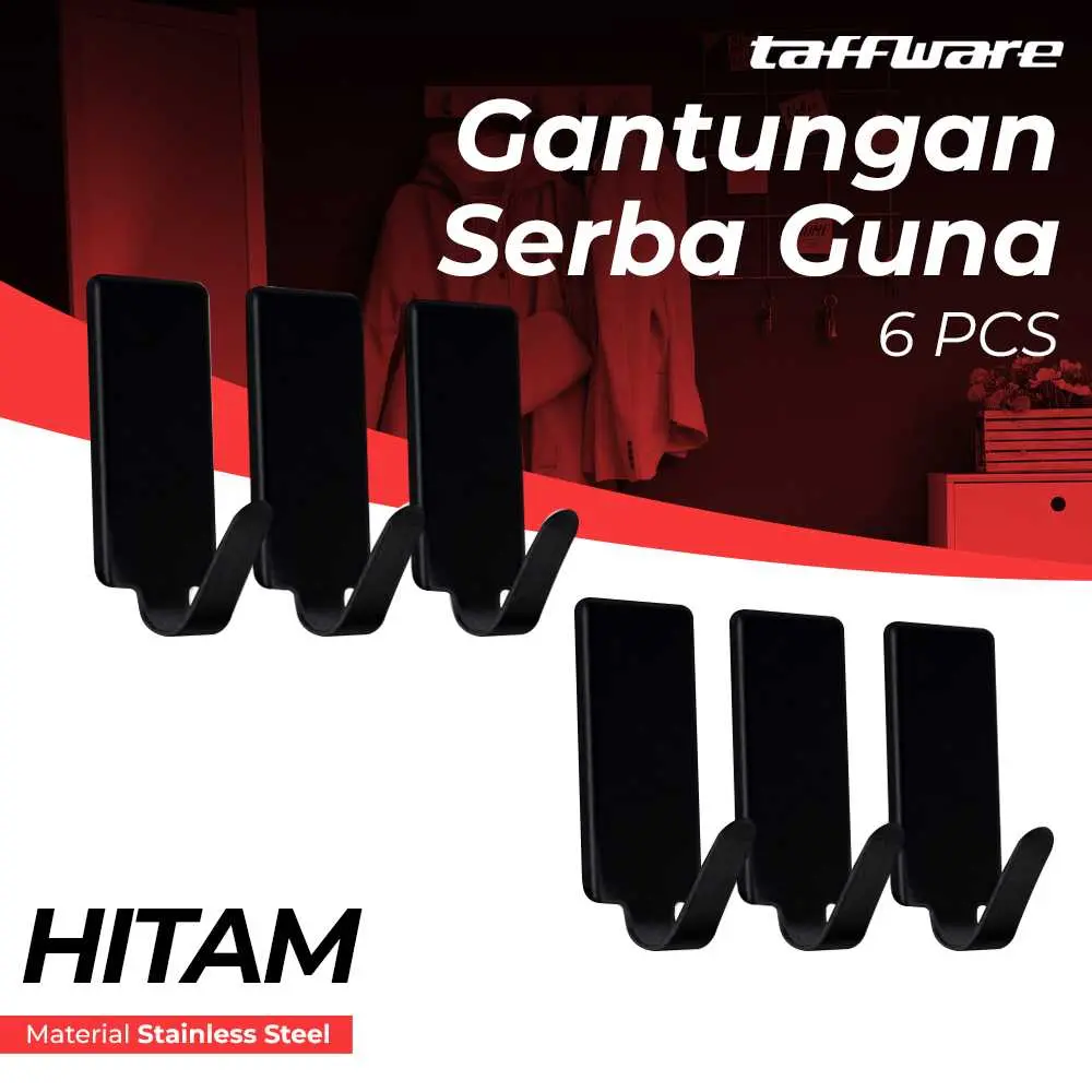 Taffware Gantungan Dinding Tempel Adhesive Stainless Steel 6 PCS - DWC13F Buah