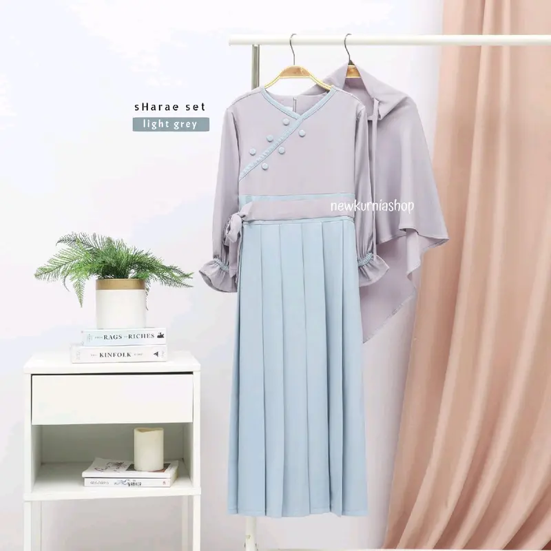 Gamis muslim anak perempuan set hijab Sharae 2