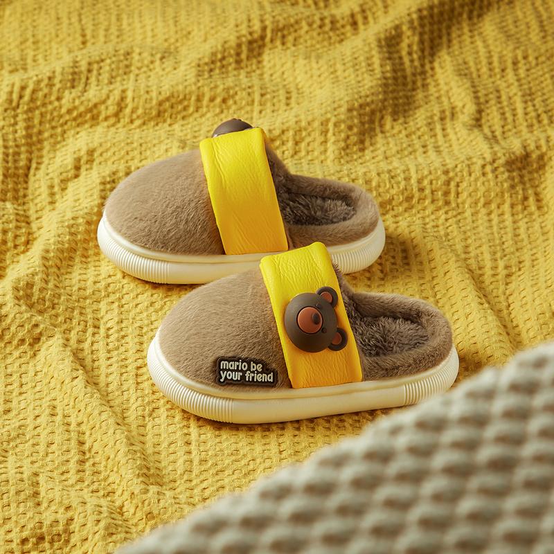 Cheerful Mario Baby Bear cotton slippers for children Winter boys and girls cute fluffy autumn and winter home non-slip slippers for children 0