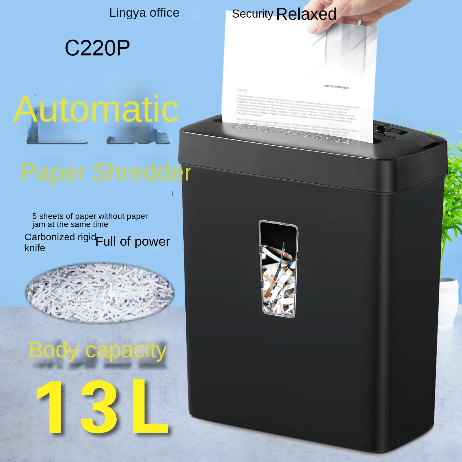 Máy Hủy Tài Liệu Văn Phòng, Dung Lượng Lớn 13l, Gia Dụng, Nhỏ, Tự Động, Nén Hồ Sơ, Cấp Độ 4, Cấp Độ Tin Cậy Cấp Độ 5, Thích Hợp Đựng Tờ