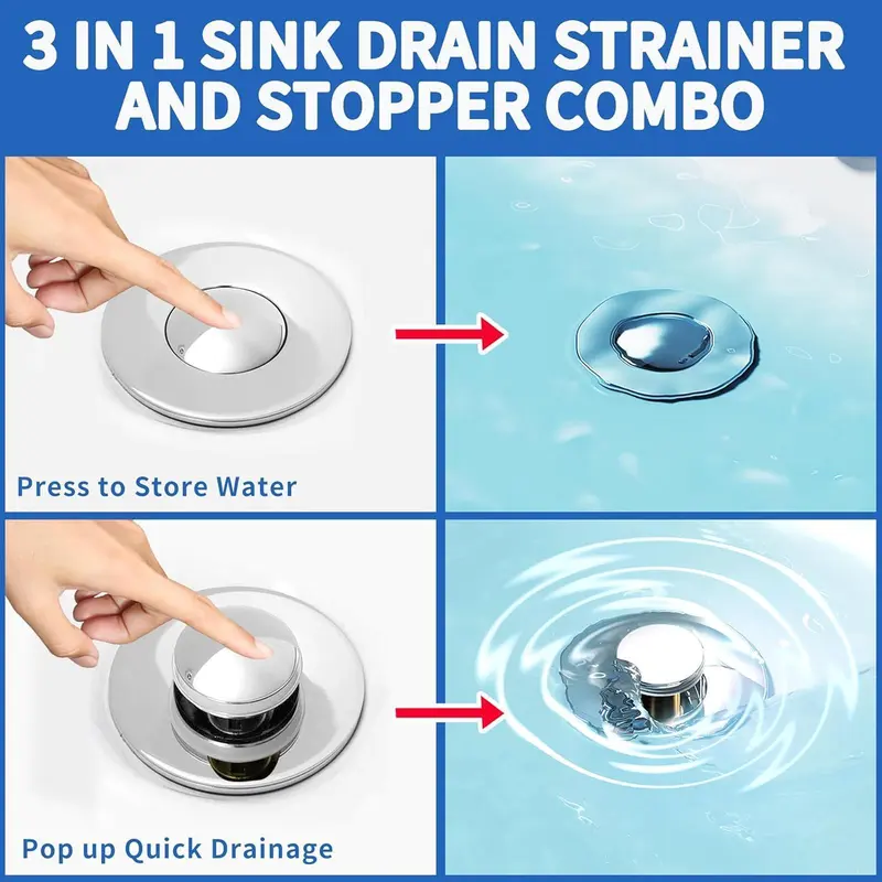 Stainless Steel Bathroom Sink Stopper, 1 Count Anti-odor Basin Bouncing Core, Sink Drain Stopper for Bathroom Bathtub, Bathroom Accessories 5