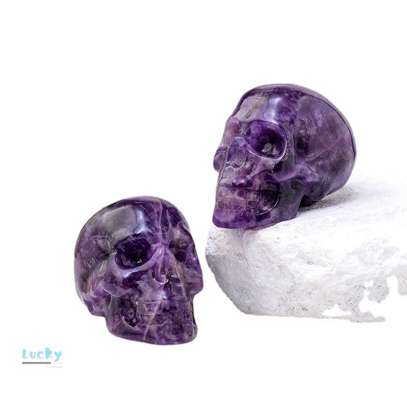 Điêu Khắc Đầu Lâu Thạch Anh Tím Giả Tưởng Tự Nhiên, Mỏ Đá Thô, Pha Lê Halloween Tiêu Chuẩn, Đồ Thủ Công Trang Trí, Đồ Trang Trí 3