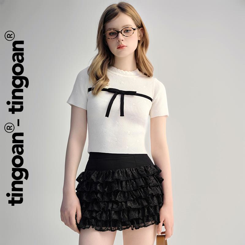 TINGOAN - Áo len xù trắng ngắn nơ ngang thân TINASHE TOP/WH