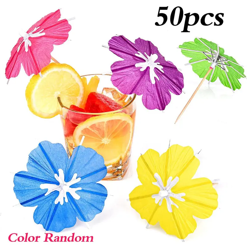 Umbrella Shaped Fruit Stick, 50pcs/set Colorful Umbrella Straws for Drinks, Hawaiian Cocktails Umbrella Straws, Beach Tropical Drinks Party Decorations 0
