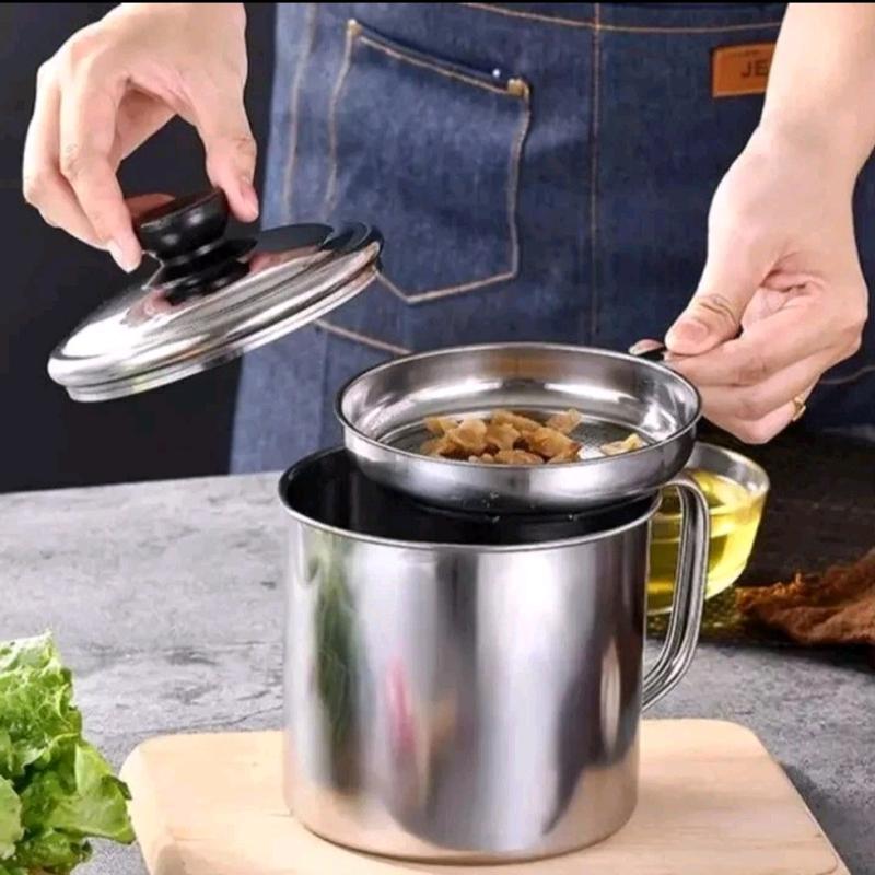 WADAH SARINGAN MINYAK  1.3 LITER STAINLESS STEEL GELAS PENYARING AMPAS SISA 0