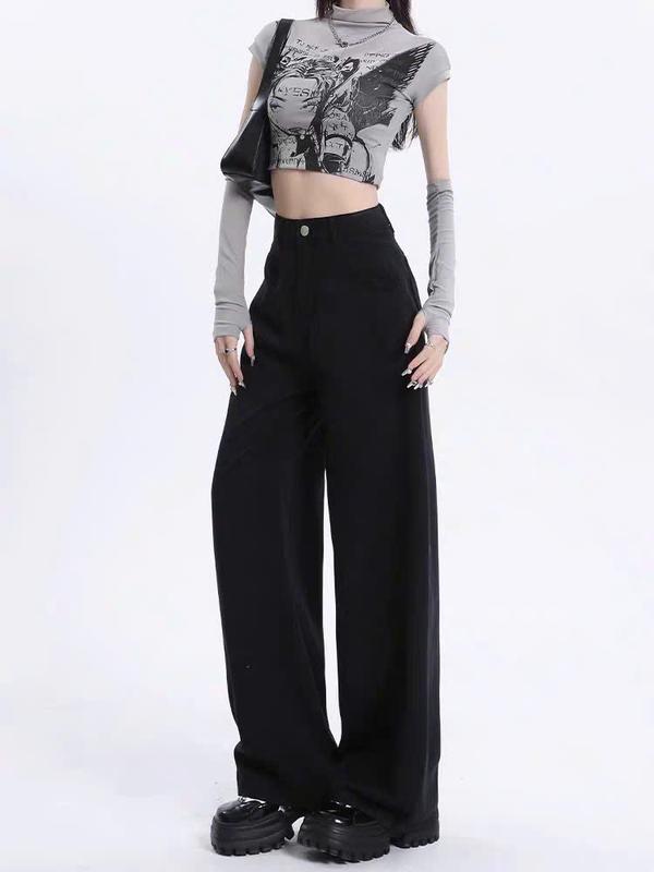 Quần Jean Kaki Nữ MIAA  Trơn Cạp Cao Ống Rộng Dáng Suông Đứng, quần kaki nữ lưng cao màu trơn Pants Women | BigBuy360 - bigbuy360.vn