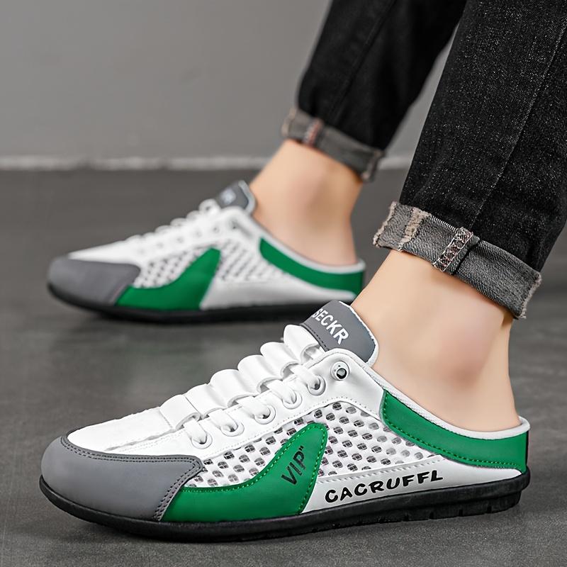Men'S Fashionable Slip-On Sneakers - Non-Slip, Durable Sports Sandals with Breathable Fabric Lining, PU Upper, Khaki/Grey/White & Green - Ideal for Indoor, Vacation, Daily Wear, Casual Footwear |   Minimalist Style |   Slipon Sneakers 6
