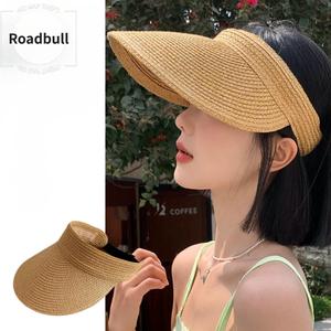 ROADBULL2026新しいつば広Maiわら帽子,アウトドアや海辺での日よけに最适な折りりりたたみ女性用夏物ヘアバンド払ういきMaiわら帽子