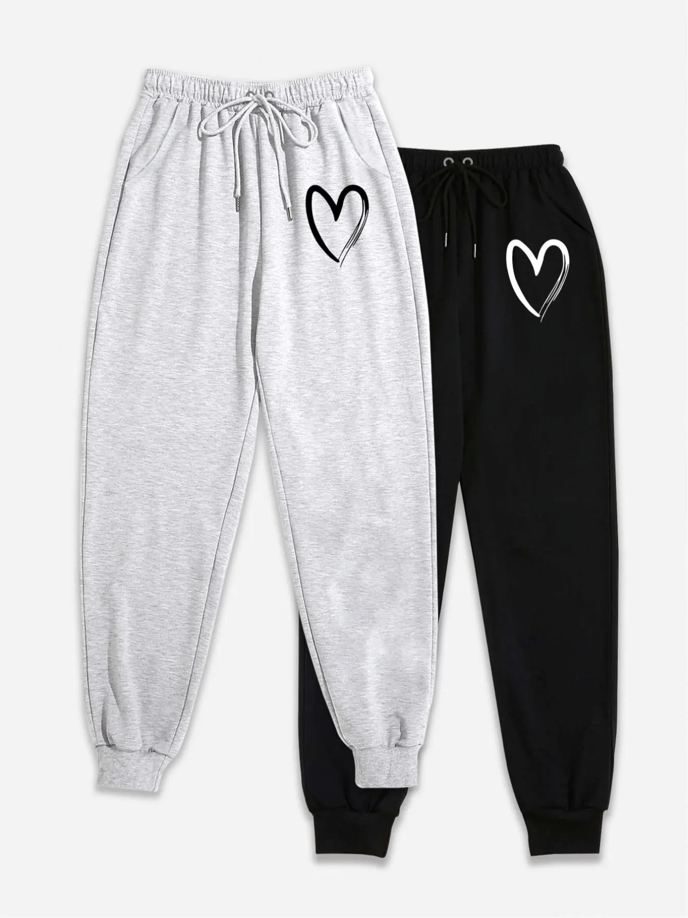 Women's Heart Print Drawstring Waist Jogger Pants, Casual Comfy High Waist Trousers for Daily Outdoor Wear, Lady Bottoms for All Seasons, Comfort Womenswear