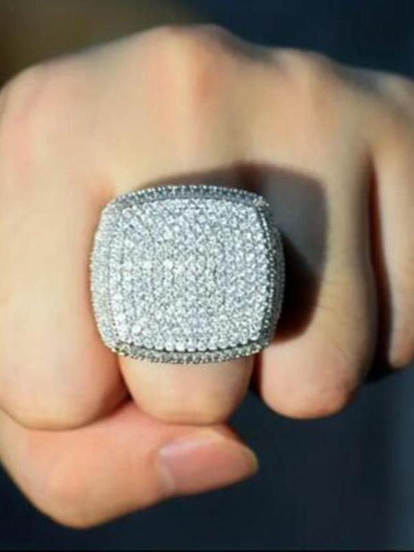 Luxurious Rhinestone Decorated Chunky Geometric Ring, Fashionable Punk Style Ring for Men, Striking All-match Fashion Accessories, Exquisite Jewelry for Birthday Gifts 4