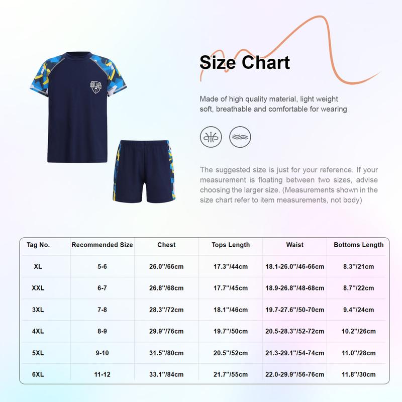 Product Introduction of Sholeno Kids Boys 2 Piece Swimsuit Short Sleeve Rash Guard Shirt with Shorts Bathing Set UPF 50+ Swimwear 0