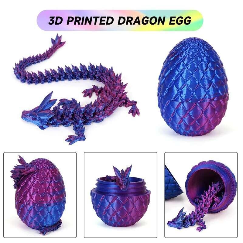 Product Introduction of 1/2PCS 3D Printed Egg with Full Dragon Modle Movable Rotatable Articulated Desktop Ornament Kid Toy 4