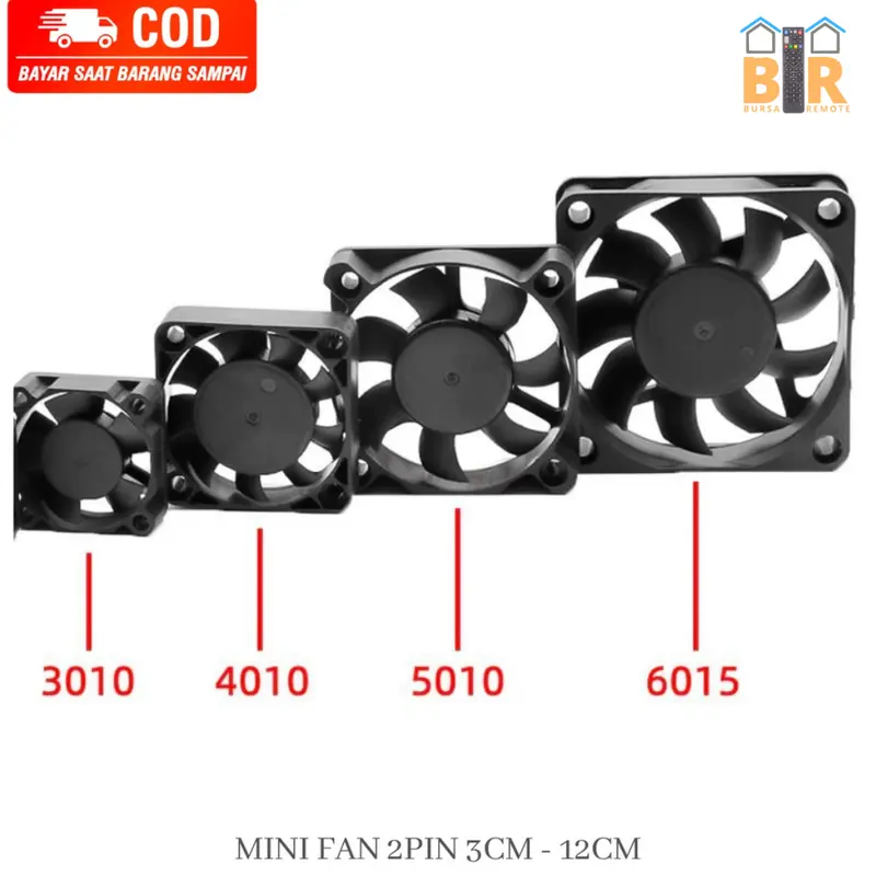 MINI COOLING FAN DC 3010 4010 4020 5012 6010 6015 6025 7015 8025 9025 12025 3CM - 12CM 12V CPU include connector 2 PIN hitam computer Laptop Pc 0