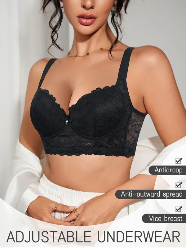Women's Solid Color Lace Bra, Adjustable Strap Push Up Bra, Soft Comfortable Breathable Underwear for Women, Lingerie for All Seasons 4