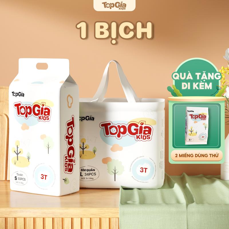 ( DEAL LIVE) (1 BỊCH) Tã/Bỉm TopGiaKids pH < 7 ngừa hăm, thấm hút bề mặt khô thoáng size S đến XXXL cho bé từ 4-20kg, đai chun đệm mây mềm mại co dãn 4 chiều kem (Bỉm)