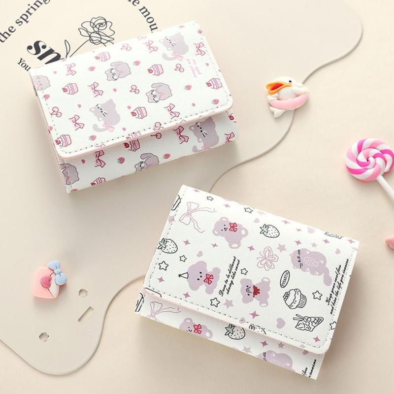 Ví ngắn, da PU dễ thương, thiết kế hoạt hình mèo Kitty, với Thắt Nơ ví đựng tiền Xu, thích hợp cho sinh viên, túi tiền 0