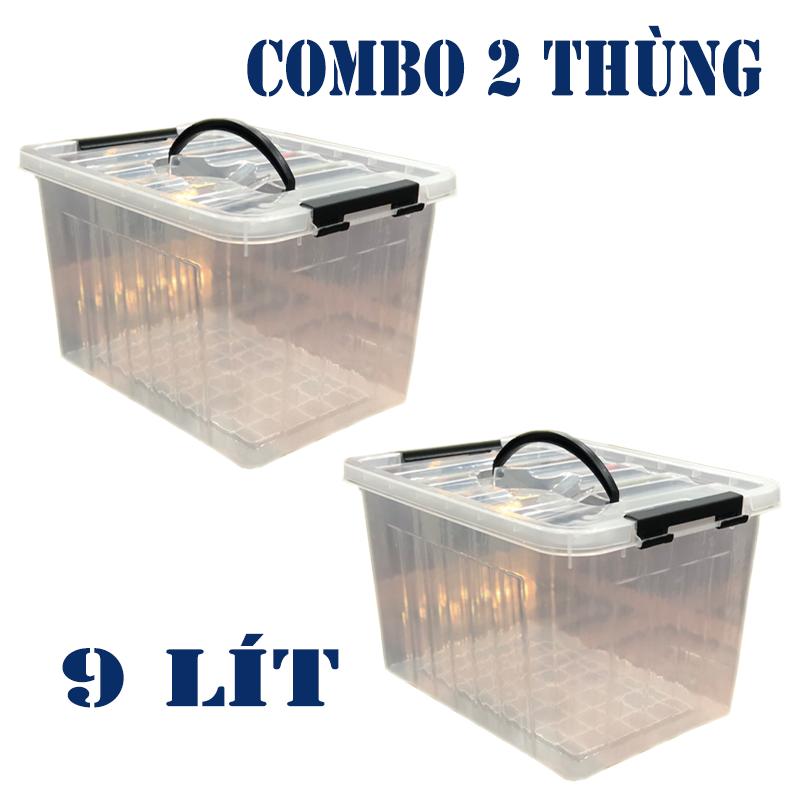 [COMBO 2 THÙNG 9 LÍT] Thùng Nhựa 9000ml (9 lít) Trong Suốt Đựng Đồ Đa Năng có Quai Xách - Kích thước : 31cm - 22 cm - 19 cm