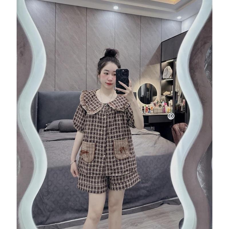 đồ bộ mặc ở nhà dễ thương  tiểu thư nữ quần đùi áo cộc đũi gân nhung sz(40-58)